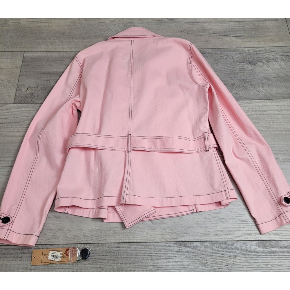 🌸NWT Lauren Jeans Co. Jacket Womens XL Peony Pink Denim Double Breasted Belted - Picture 7 of 16